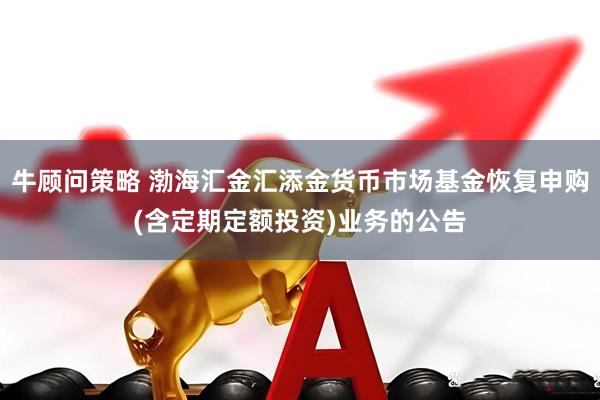 牛顾问策略 渤海汇金汇添金货币市场基金恢复申购(含定期定额投资)业务的公告